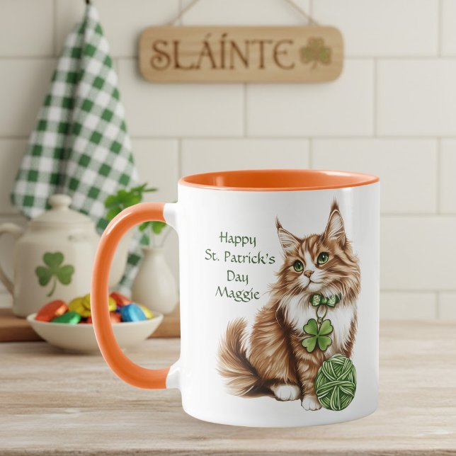 Personalized St. Patrick’s Day Long-Haired Cat Mug Tasse (Von Creator hochgeladen)
