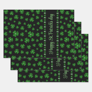 Personalized St. Patrick’s Day Shamrock on Black Geschenkpapier Set
