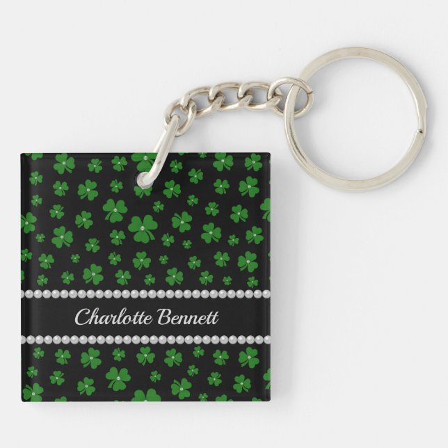 Personalized St. Patrick’s Day Shamrock with Pearl Schlüsselanhänger (Rückseite)