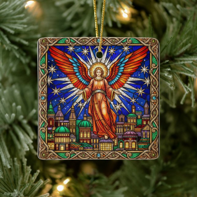 Personalized Stained Glass Archangel Jerusalem  Keramikornament (Baum)