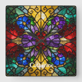 Personalized Stained Glass Wall Clock Quadratische Wanduhr