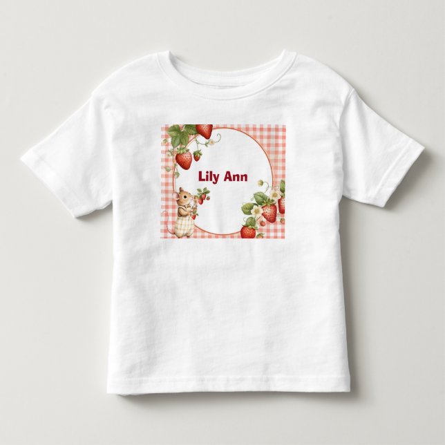 Personalized Strawberry & Little Mouse Toddler T-S Kleinkind T-shirt (Vorderseite)