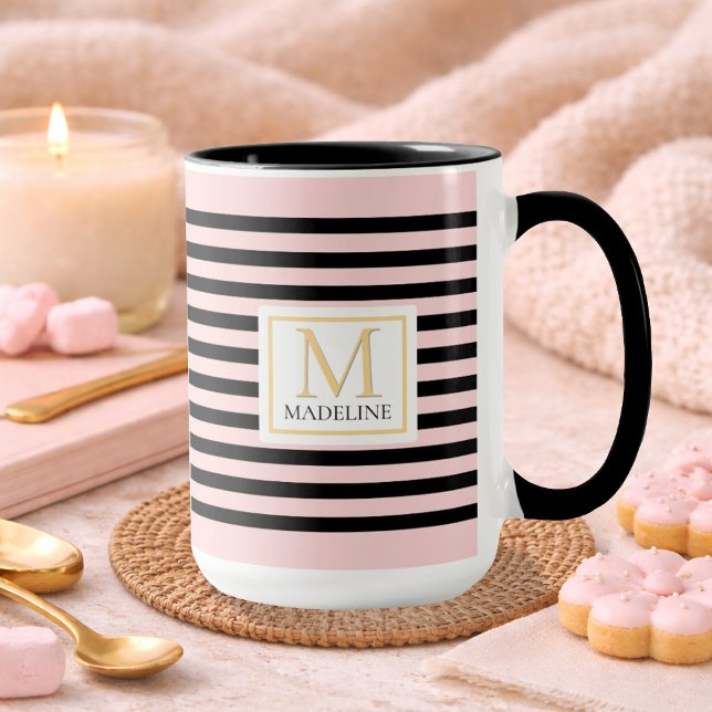 Personalized Stripe Name Mug Pink (Créateur téléchargé)