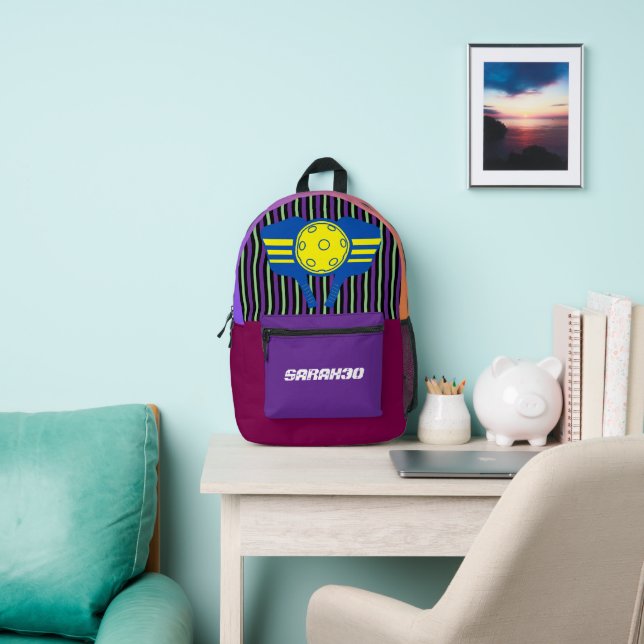 Personalized stripes Pickleball Purple Burgundy Bedruckter Rucksack (InSitu)