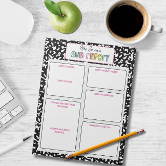 Personalized Substitute Teacher Report Note Notizblock