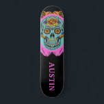 Personalized Sugar Skull Skateboard<br><div class="desc">Bei bold in your face edgy day of the dead skateboard with painted sugar skull in orange,  turquoise and hot pink haben wir chalkboard background with a quirky gemacht.</div>