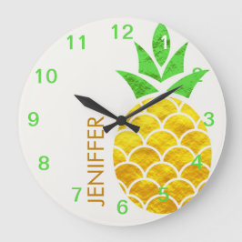 Personalized Summer Foil Gold Geometric Pineapple Große Wanduhr