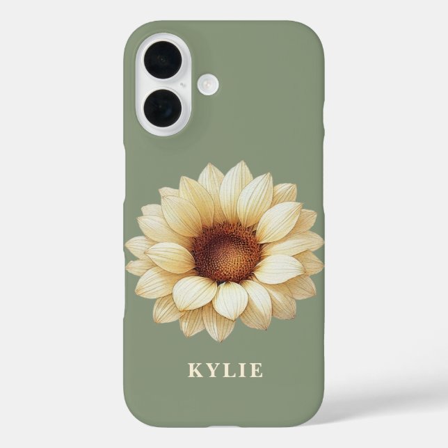 Personalized Sunflower Name Sage Green Phone Case (Rückseite)