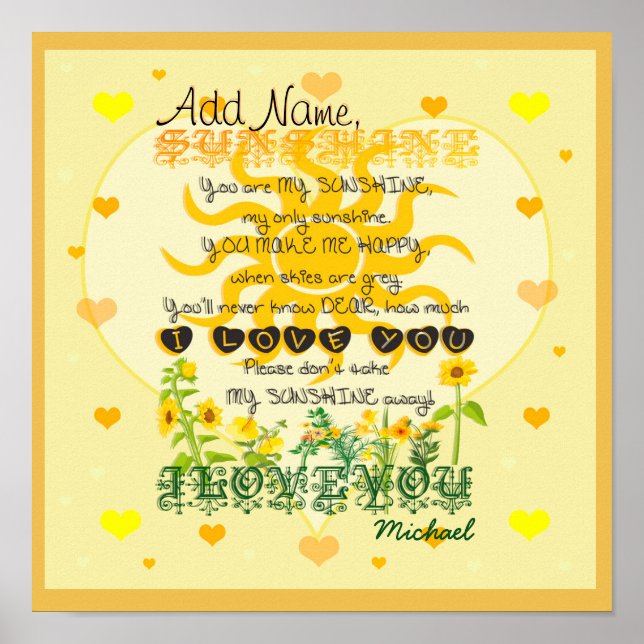 Personalized Sunshine with Hearts Poster (Vorne)