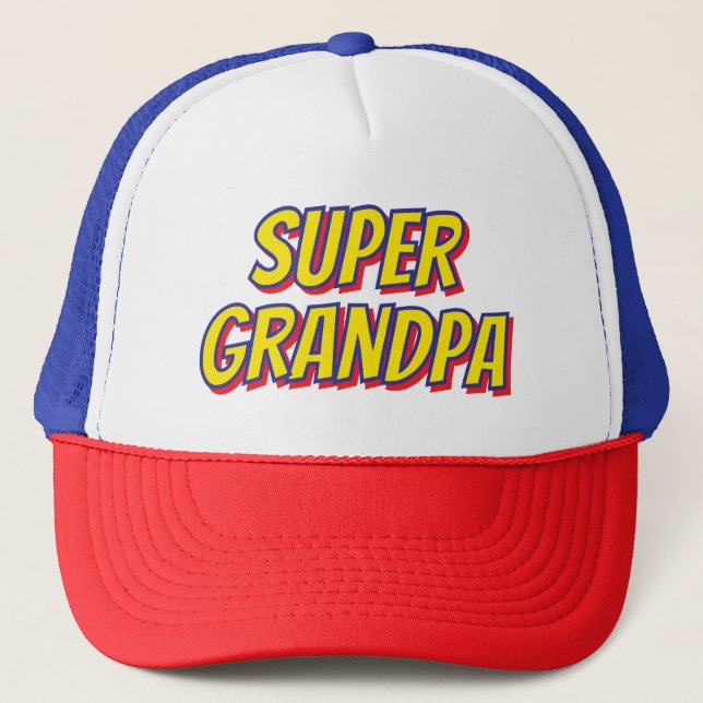 Personalized Super Grandpa, Superhero Father's Day Truckerkappe (Vorderseite)