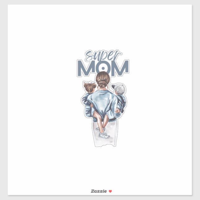 Personalized Super Mom with Son and Daughter Gift Aufkleber (Blatt)