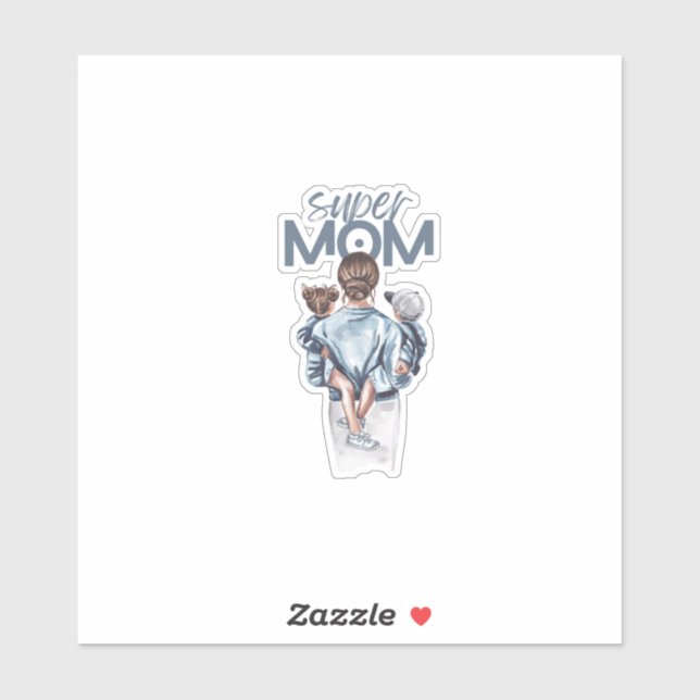 Personalized Super Mom with Son and Daughter Gift Aufkleber (Blatt)