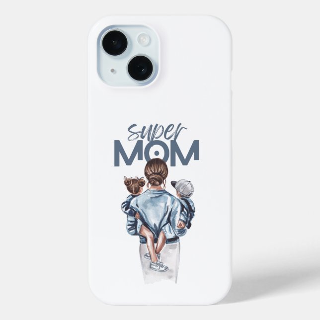 Personalized Super Mom with Son and Daughter Gift Case-Mate iPhone Hülle (Rückseite)