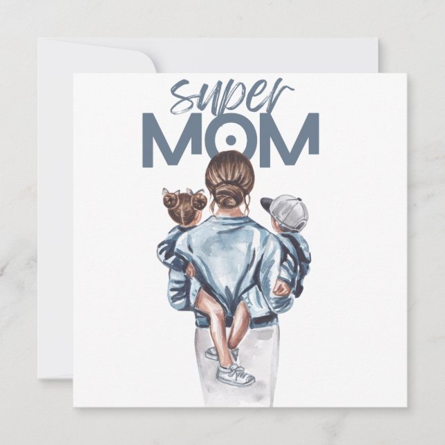 Personalized Super Mom with Son and Daughter Gift  Einladung (Vorderseite)