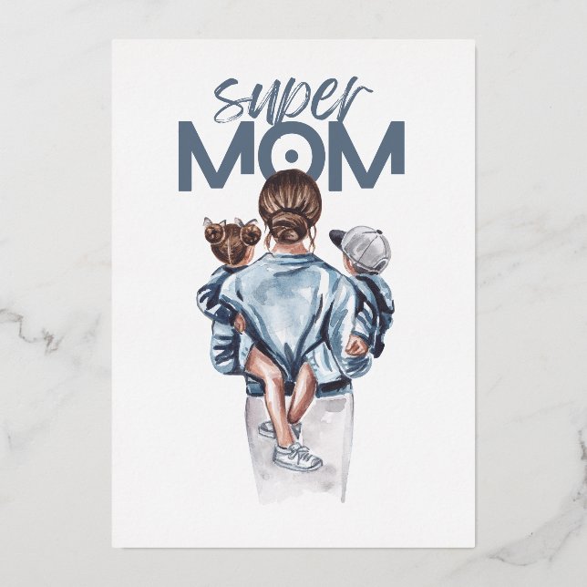 Personalized Super Mom with Son and Daughter Gift  Folieneinladung (Vorderseite)