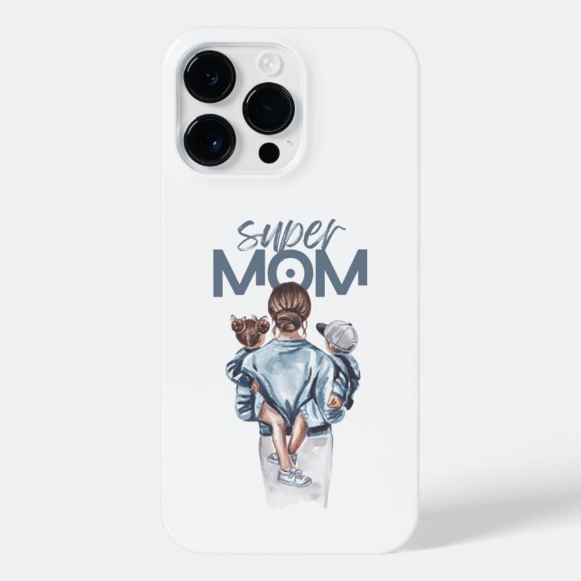 Personalized Super Mom with Son and Daughter Gift iPhone 14 Pro Max Hülle (Rückseite)