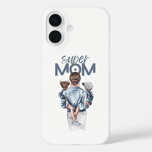 Personalized Super Mom with Son and Daughter Gift iPhone 16 Hülle (Rückseite)
