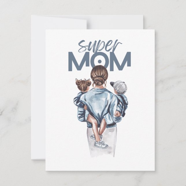 Personalized Super Mom with Son and Daughter Gift Mitteilungskarte (Vorderseite)