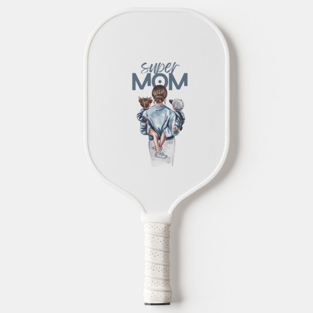 Personalized Super Mom with Son and Daughter Gift Pickleball Schläger (Vorderseite)