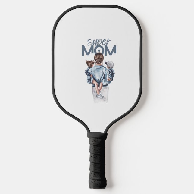 Personalized Super Mom with Son and Daughter Gift Pickleball Schläger (Vorderseite)