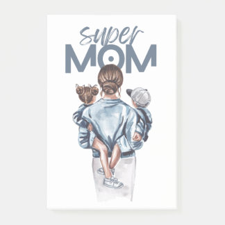 Personalized Super Mom with Son and Daughter Gift  Post-it Klebezettel