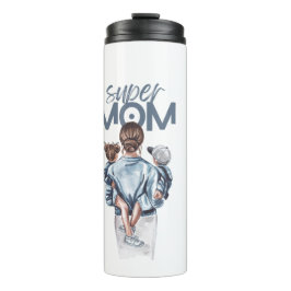 Personalized Super Mom with Son and Daughter Gift Thermosbecher