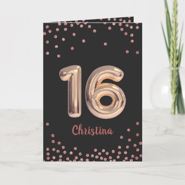 Personalized Sweet 16 Happy 16th Birthday Glitter Karte (Vorderseite)