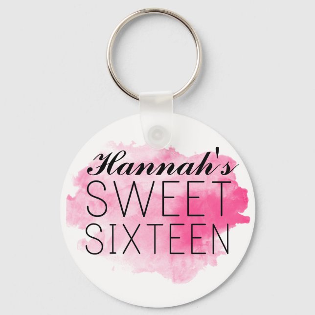 Personalized Sweet 16 Keychain Favor/Gift Pink Schlüsselanhänger (Vorderseite)