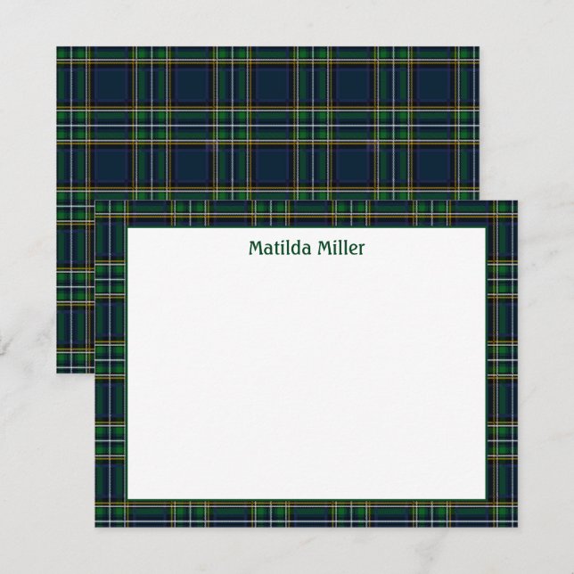 Personalized Tartan Note Card with Plaid Backgroun Mitteilungskarte (Vorne/Hinten)