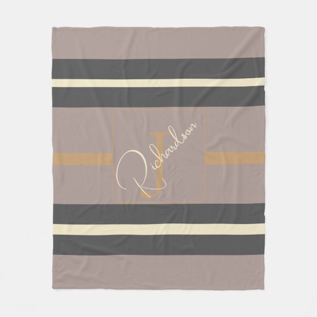 Personalized Taupe Gold Stripe Modern Neutral Chic Fleecedecke (Vorderseite)