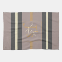 Personalized Taupe Gold Stripe Modern Neutral Chic Geschirrtuch