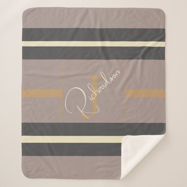 Personalized Taupe Gold Stripe Modern Neutral Chic Sherpadecke (Vorderseite)