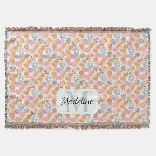 Personalized Tea & Baker Monogram Throw Blanket Decke (Vorderseite)