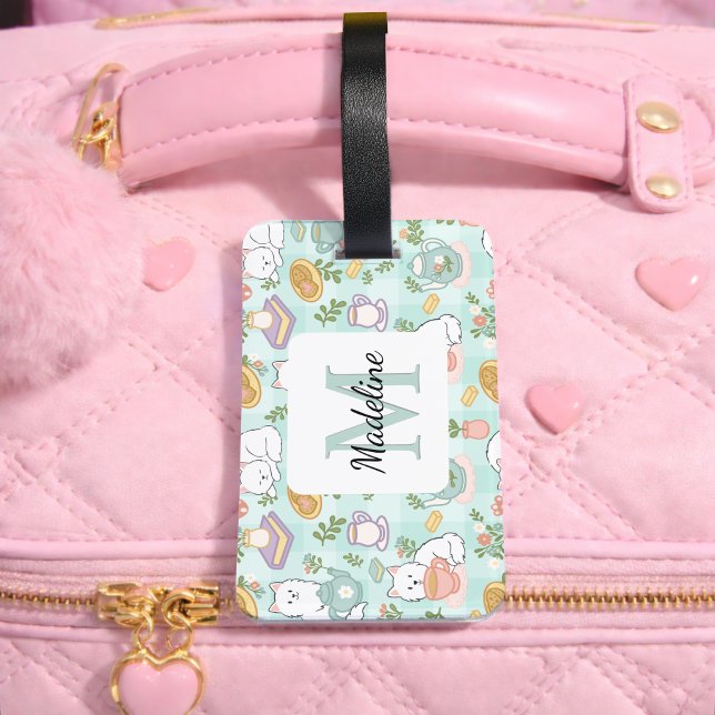 Personalized Tea Bookish Cats Girl Mint Green Gepäckanhänger (Von Creator hochgeladen)