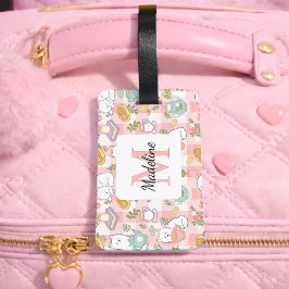 Personalized Tea Bookish Cats Girl Traveling Pink Gepäckanhänger