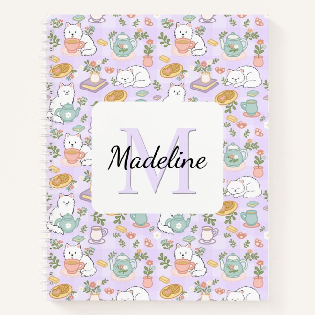 Personalized Tea & Bookish Cats Pastel Name Notizbuch (Vorderseite)