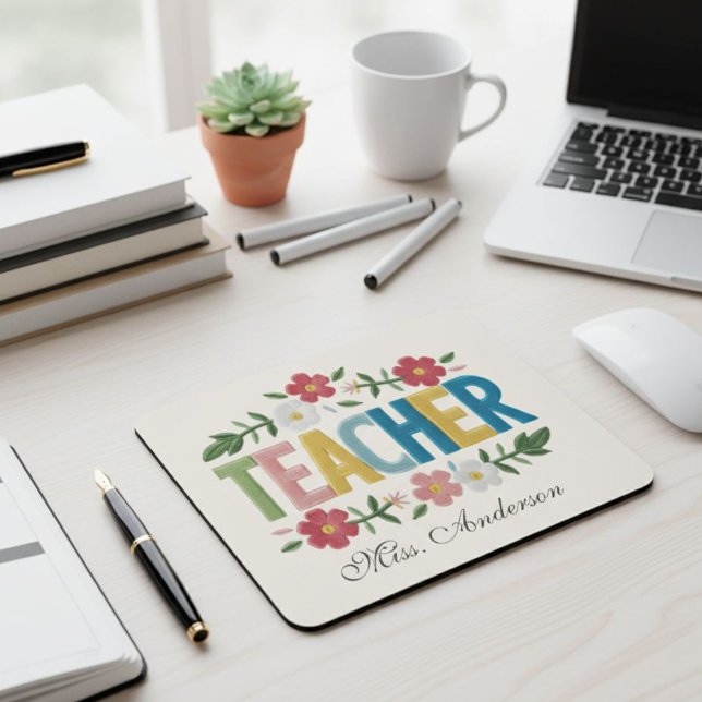 Personalized Teacher Mouse Pad with Floral Design Mousepad (Von Creator hochgeladen)