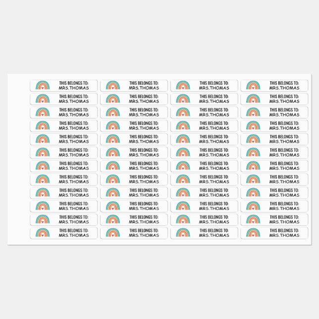 Personalized Teacher Name Labels – Rainbow Design Etiketten (Blatt)