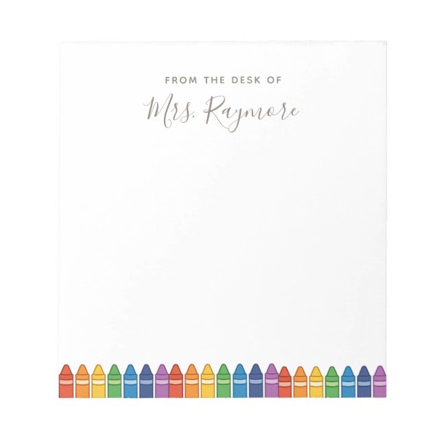 Personalized Teacher Notepad – Rainbow Crayon Appr Notizblock (Vorderseite)