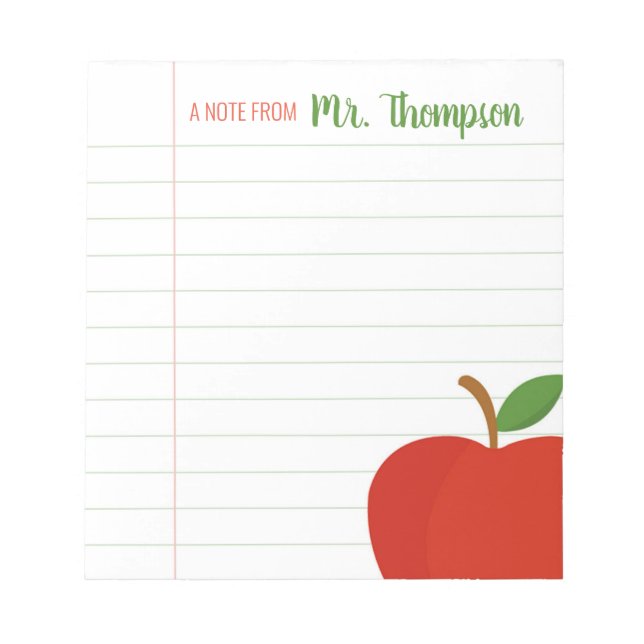 Personalized Teacher Red Apple Notepad Notizblock (Vorderseite)