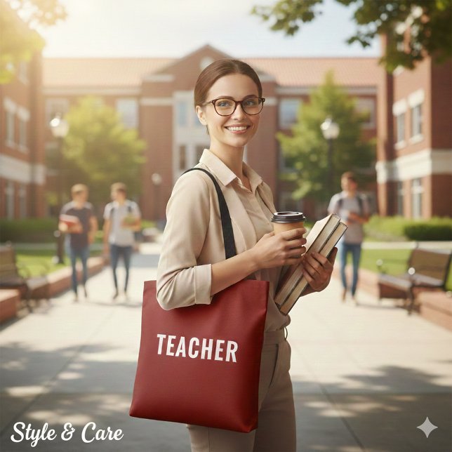 Personalized Teacher Text Statement Deep Red Tasche (Personalized Teacher Text Statement Deep Red Tote Bag)