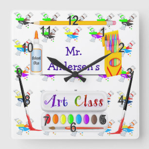 Personalized Teachers Art Class Clock Quadratische Wanduhr