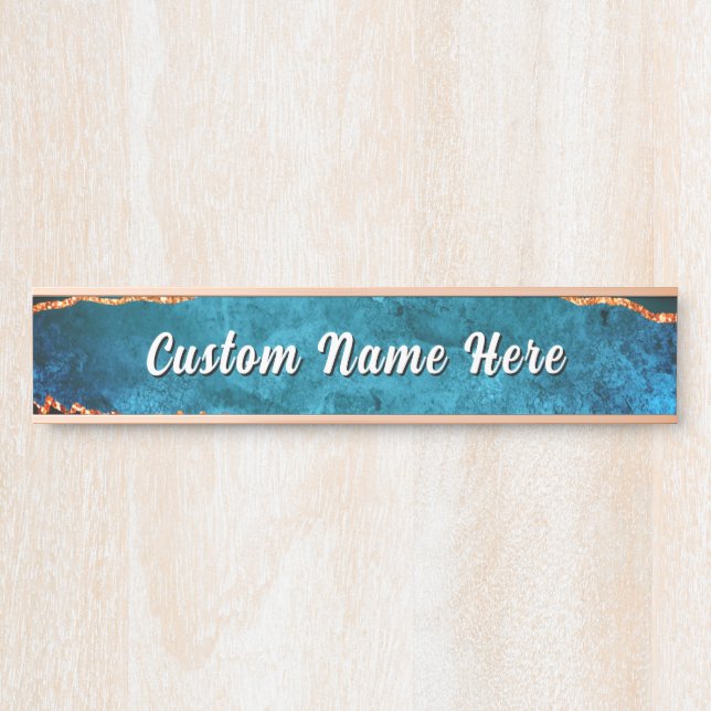 Personalized Teal Blue Gold Custom Name Door Sign Türschild (Vorderseite )