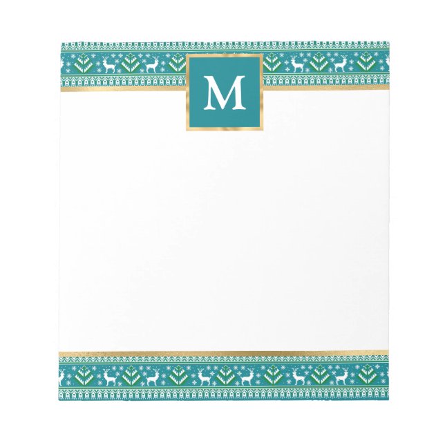 Personalized Teal Christmas Fair Isle Notizblock (Vorderseite)
