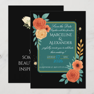Personalized Teal & Coral Floral Invitation