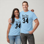 Personalized Team Name Number Sports Jersey T-Shirt<br><div class="desc">This customizable adult sports jersey t-shirt has room in the template for your text. Replace the sample words with your own. There is room on both the front and back of the shirt for your name or text and number. You can delete one side if you want it printed on...</div>