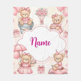Personalized Teddy Bear Baby Blanket with Name Fleecedecke
