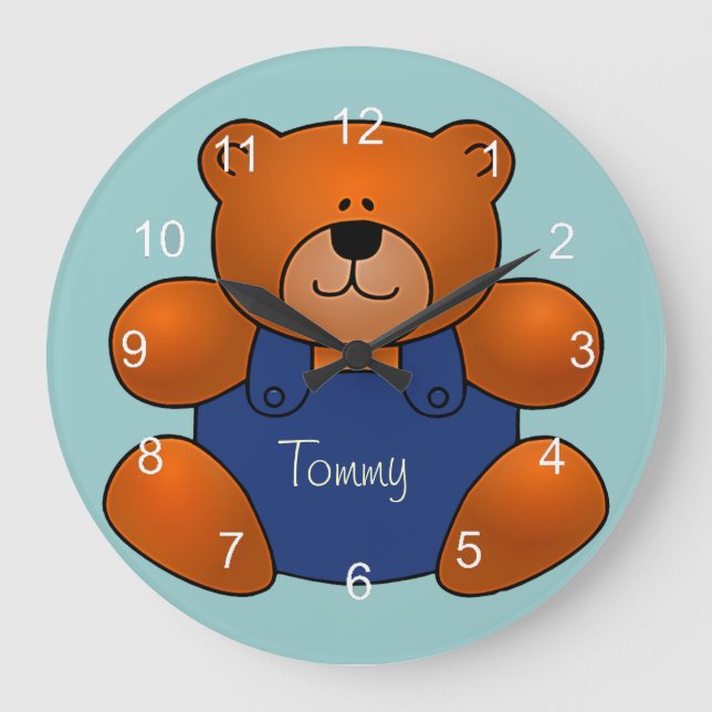 Personalized Teddy Bear Design Wall Clock Große Wanduhr (Vorderseite)