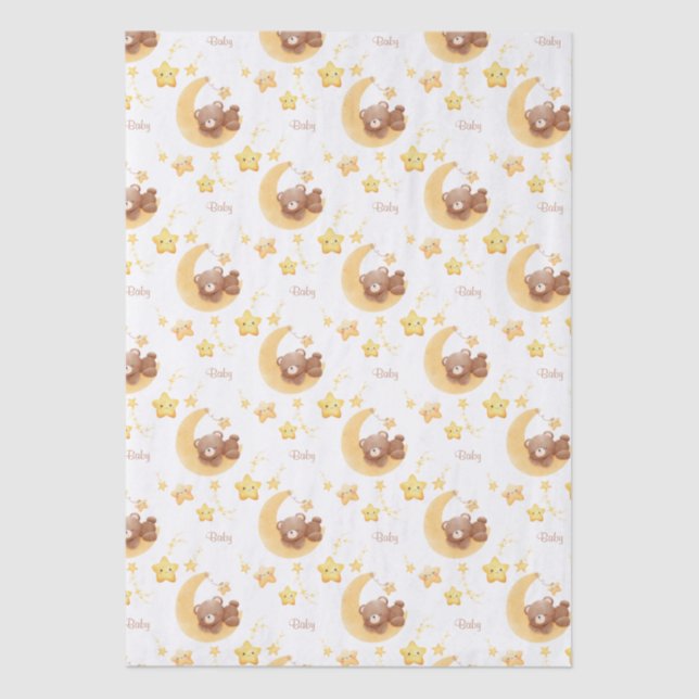 Personalized Teddy Bear Moon Baby Shower Seidenpapier (Vorderseite)