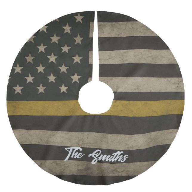 Personalized Thin Gold Line 911 Dispatcher Polyester Weihnachtsbaumdecke (Vorderseite)